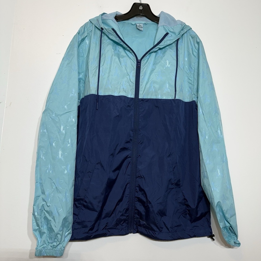 Jeffree Star Aqua And Blue Windbreaker With Metallic Stars, Hood Full Zip Size L